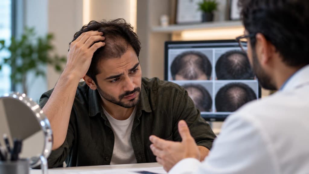 Patient discussing hair-loss concerns in consultation